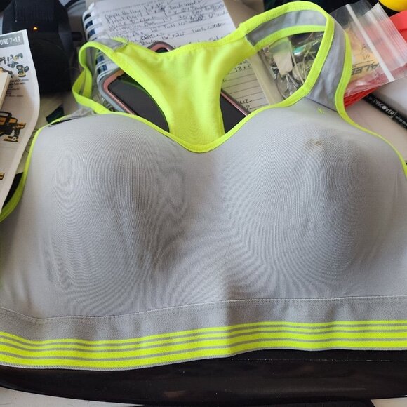 Bra Danskin Grey Green  Stripe Accents Size 38C Sports Bra - Picture 1 of 3